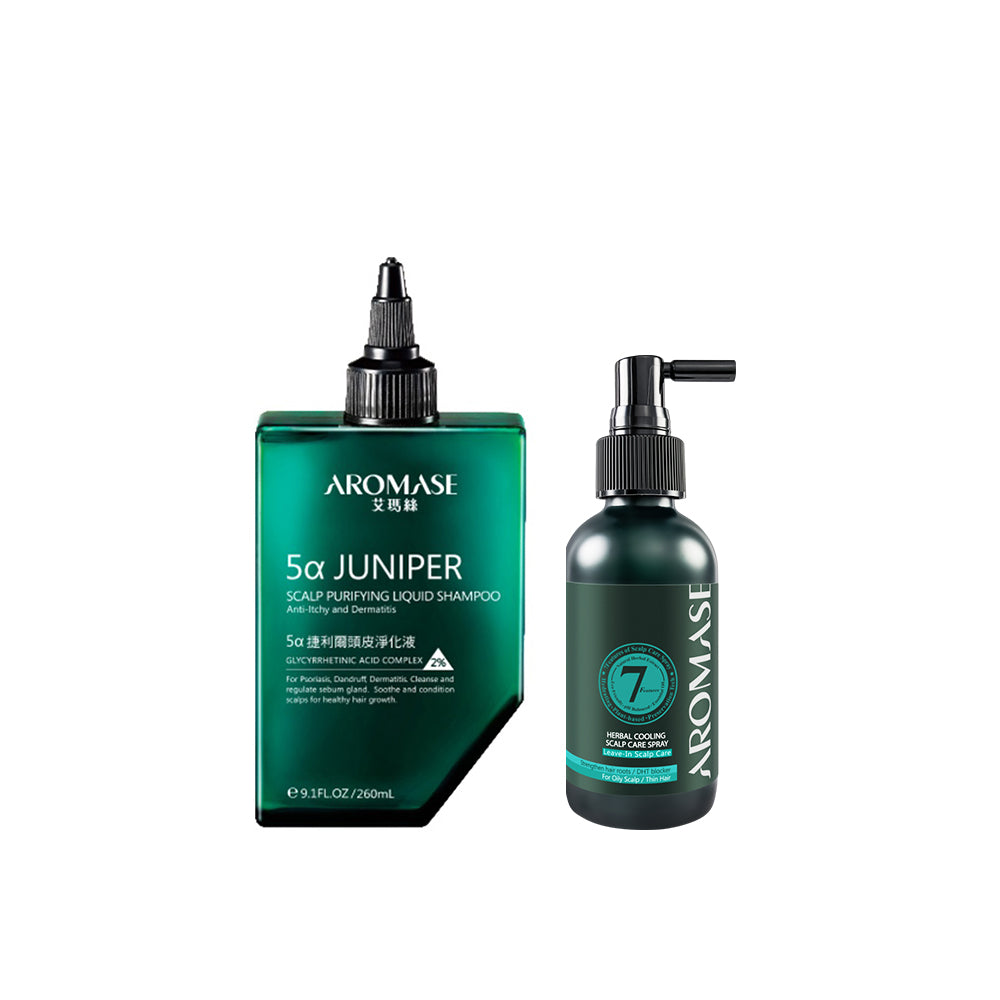 AROMASE 5α Juniper Scalp Purifying liquid Shampoo 260ml + Herbal Cooling Scalp Care Spray 115ml