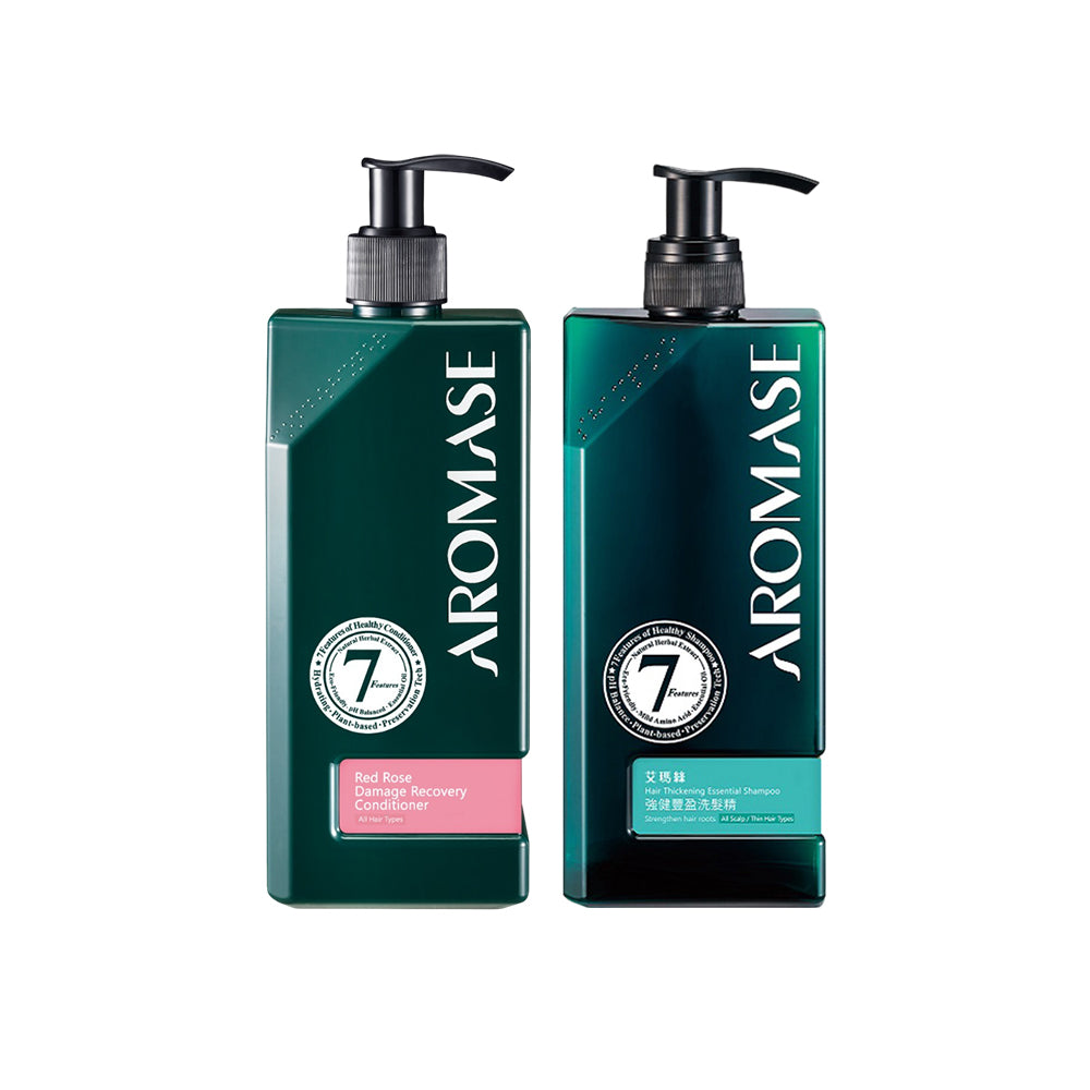 Aromase Hair Thickening Essential Shampoo 400ml + Aromase Red Rose Damage Recovery Conditioner 400ml