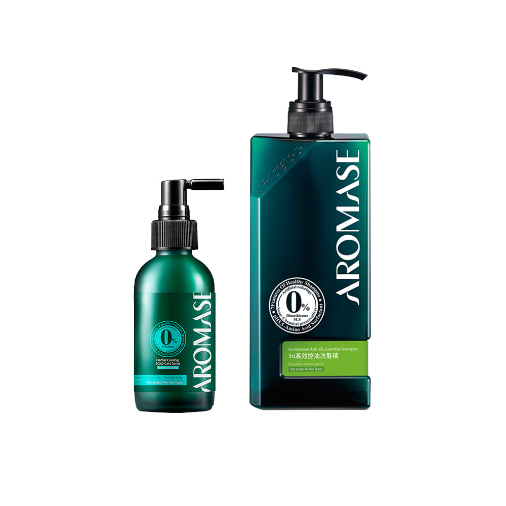 AROMASE 5α Intensive Anti-Oil Essential Shampoo 400ml + Aromase Herbal Cooling Scalp Care Spray 115ml