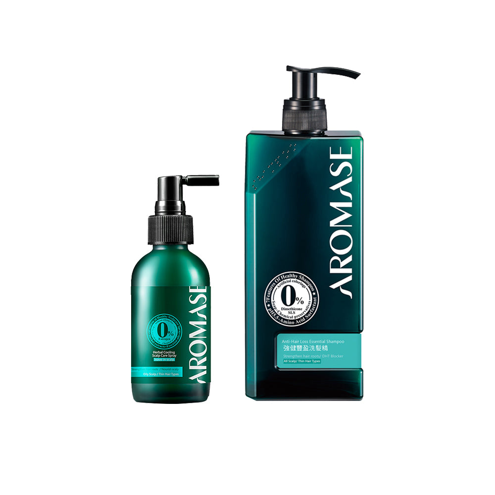 AROMASE Anti-Hair Loss Essential Shampoo 400ml + Aromase Herbal Cooling Scalp Care Spray 115ml
