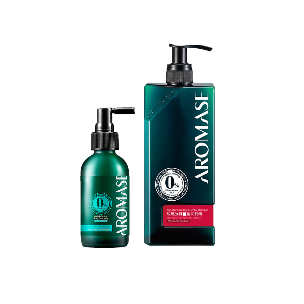 AROMASE Anti-Hair Loss Rose Essential Shampoo 400ml + Aromase Herbal Cooling Scalp Care Spray 115ml